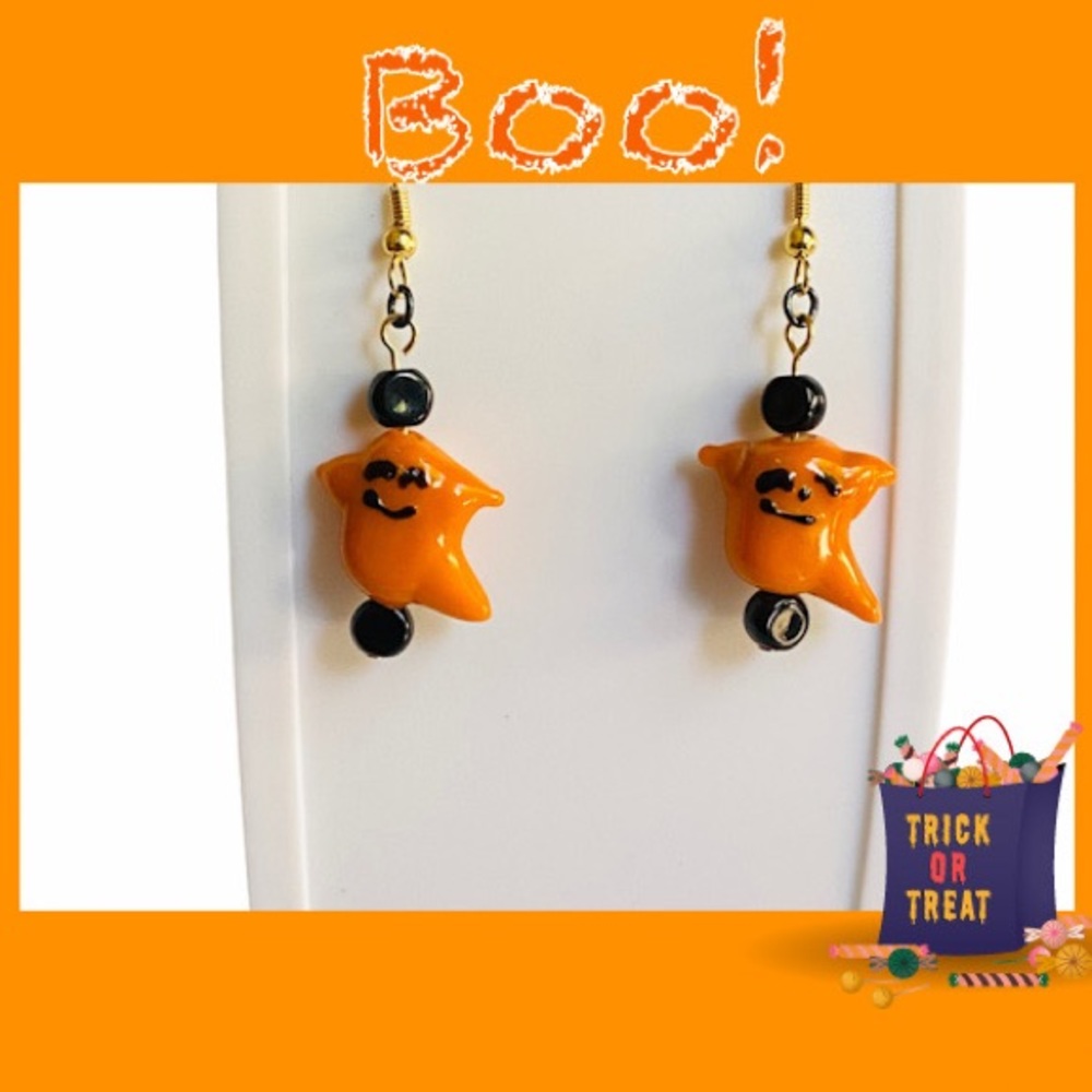 Cute Orange Ghost Earrings Dangle - Picture 5 of 5